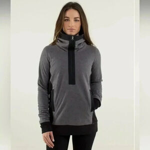 Lululemon Post Chaturanga Half Zip Pullover Sweater Womens Gray Black 6